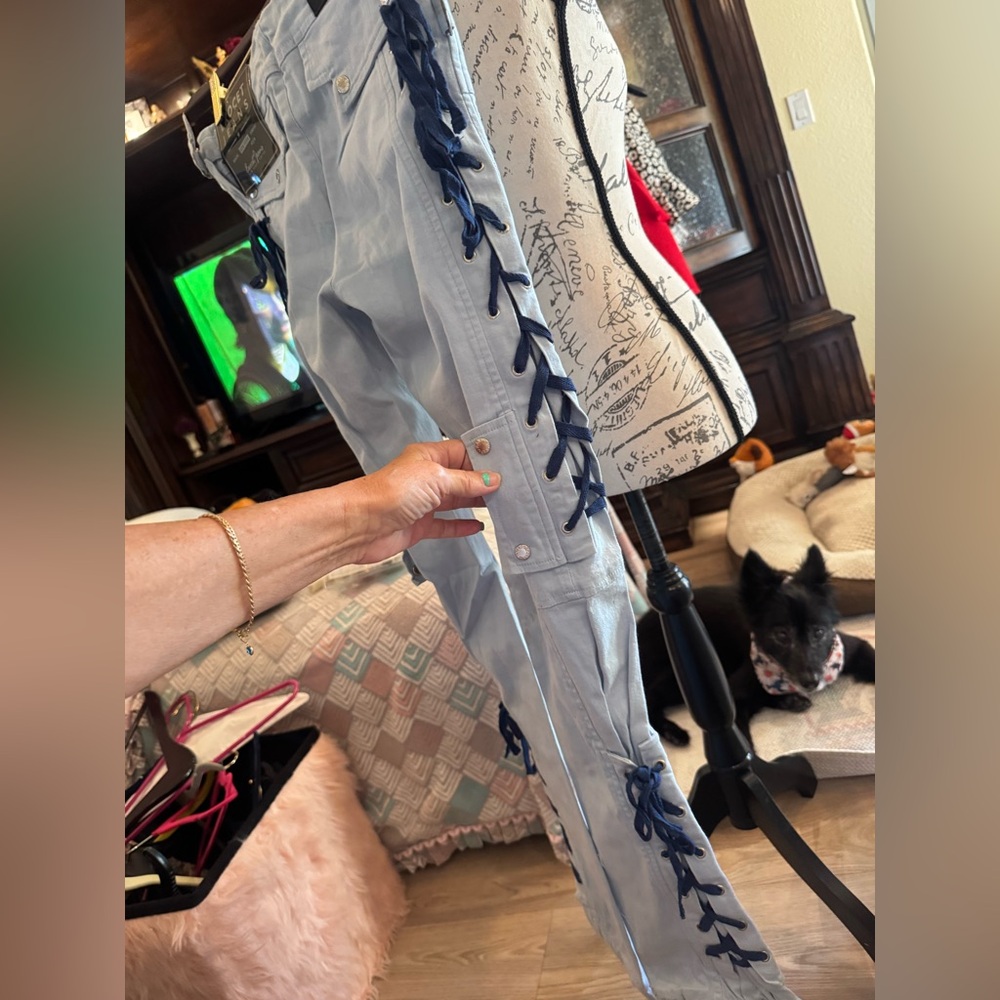 Light Blue Pants with Navy Lace-Up Detail Exocet size 5-6 nwt